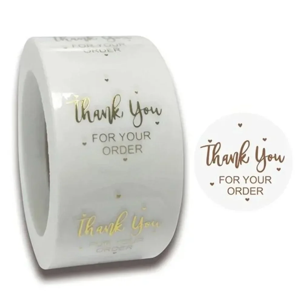 100 pcs Transparent Golden Label Thank You For Your Order, 1 inch